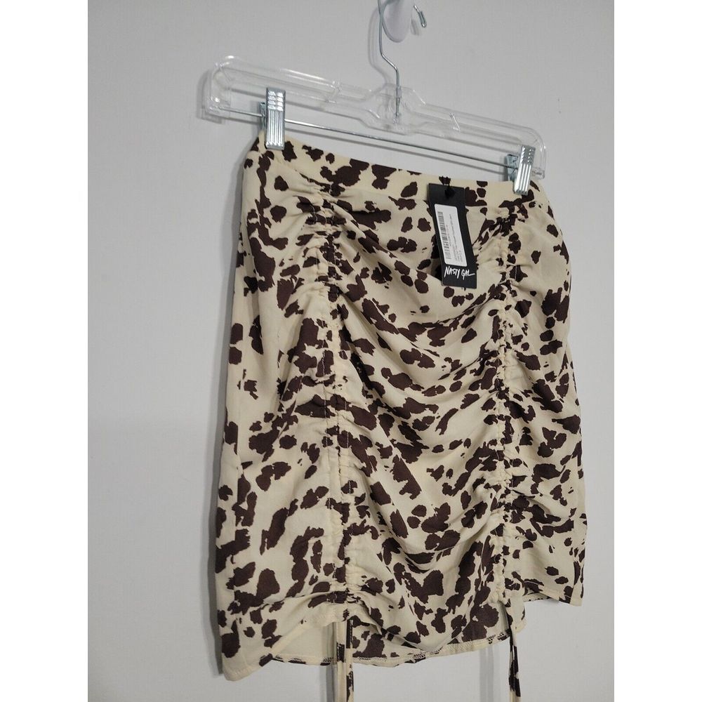 Nasty Gal Ruched Skirt Size 4 Small Ruched‎ Mink Cowprint NWT - Picture 2 of 6